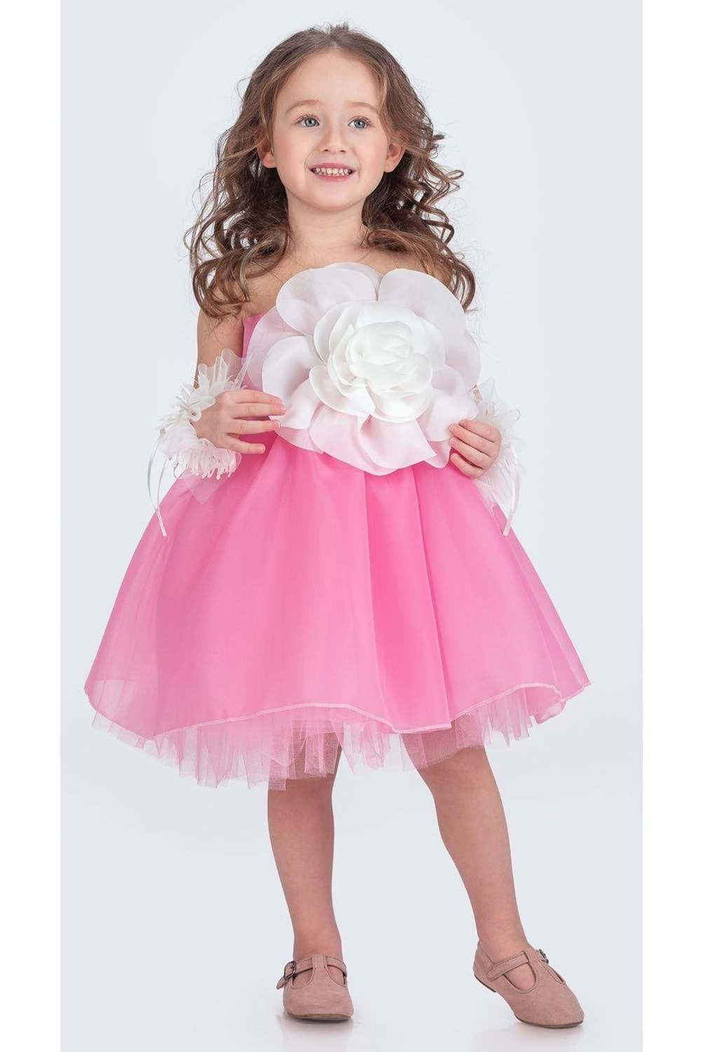 Karolin Robası Çiçekli Bilekli Aksesuarlı Kız Çocuk Abiye Elbise M00724