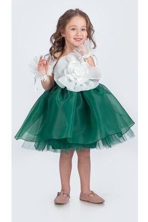 Karolin Robası Çiçekli Bilekli Aksesuarlı Kız Çocuk Abiye Elbise M00724