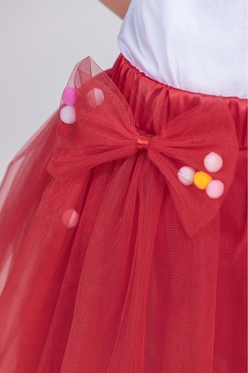 Ponpon Aksesuarlı Bayramlık Kız Çocuk Etek M00726