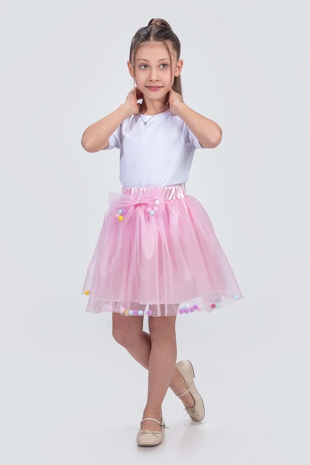Ponpon Aksesuarlı Bayramlık Kız Çocuk Etek M00726