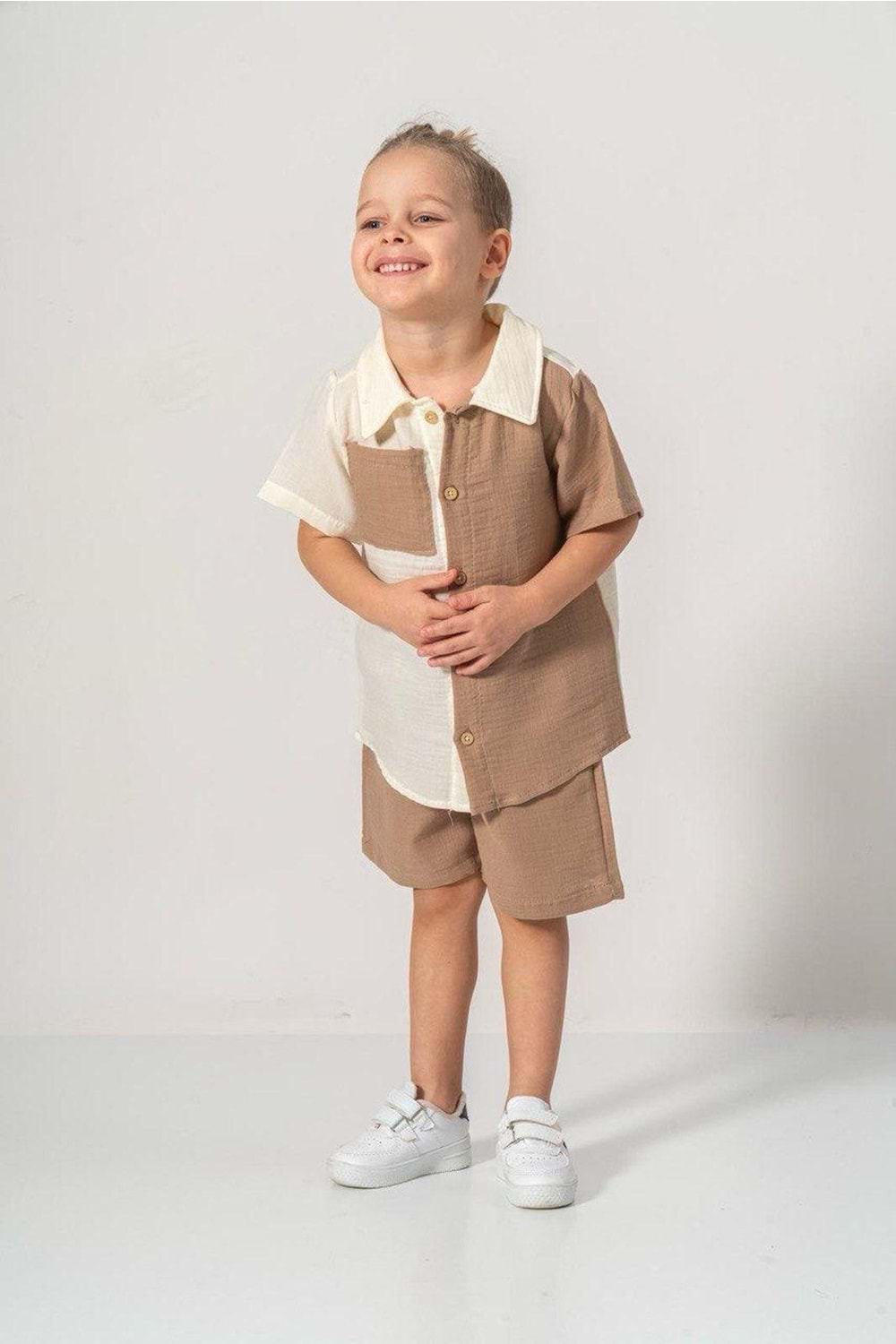 Müslin Kumaş Pamuklu Yazlık Şortlu Erkek Çocuk Takım M00733