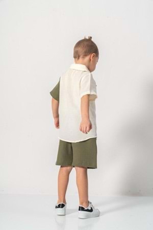 Müslin Kumaş Pamuklu Yazlık Şortlu Erkek Çocuk Takım M00733