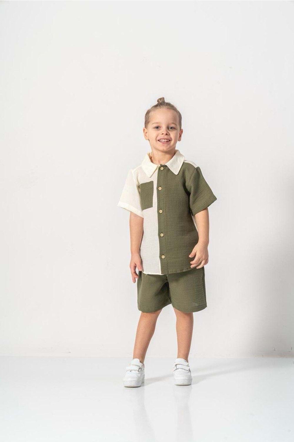 Müslin Kumaş Pamuklu Yazlık Şortlu Erkek Çocuk Takım M00733