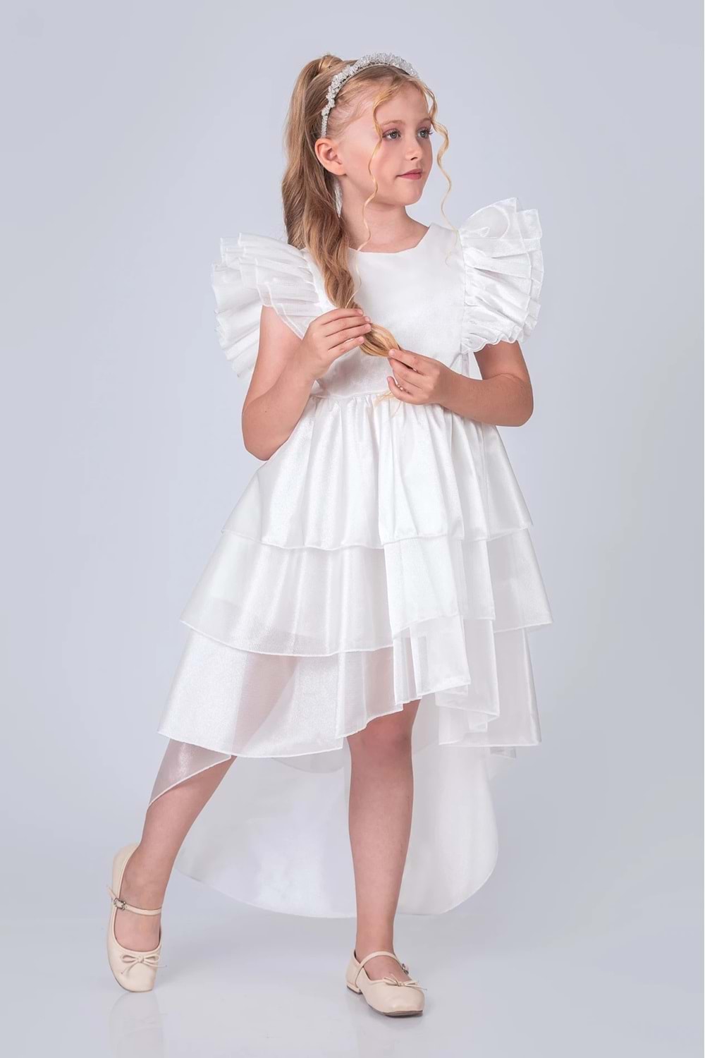 Kız Çocuk Kuyruklu , Taçlı Vragia Abiye Elbise M00745