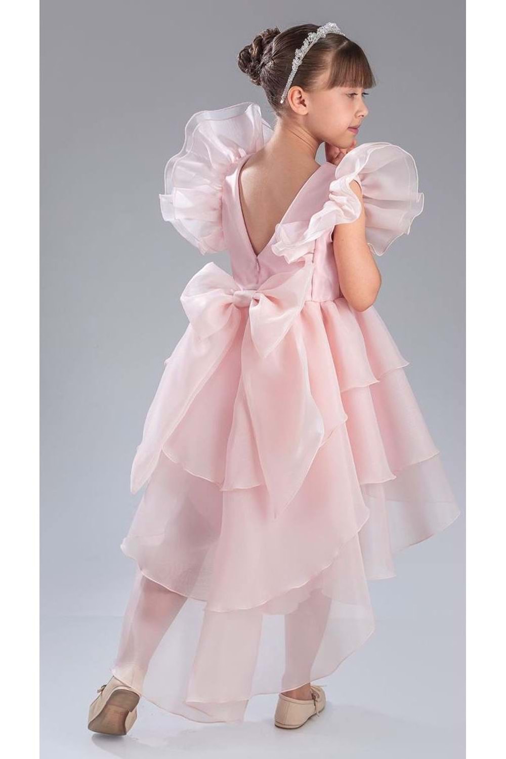 Kız Çocuk Kuyruklu , Taçlı Vragia Abiye Elbise M00745