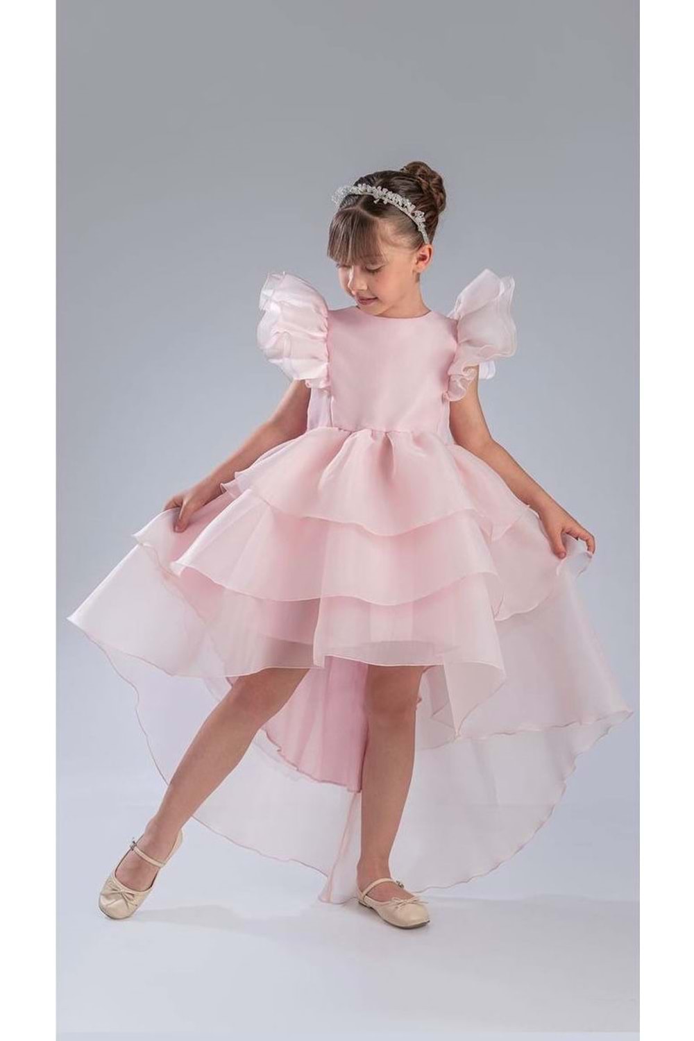 Kız Çocuk Kuyruklu , Taçlı Vragia Abiye Elbise M00745