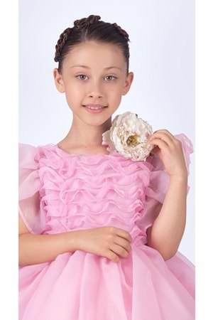 Maronia Kız Çocuk Prenses Model Abiye Elbise - Pembe M00746