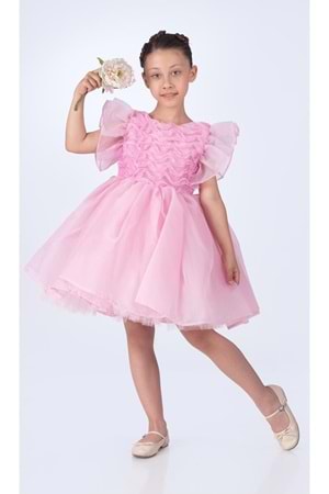 Maronia Kız Çocuk Prenses Model Abiye Elbise - Pembe M00746
