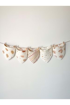 5'li Müslin Desenli Bebek Ağız Mendili Çıtçıtlı Mama Önlüğü M00750