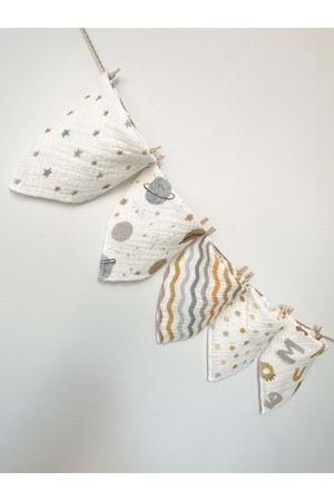5'li Müslin Desenli Bebek Ağız Mendili Çıtçıtlı Mama Önlüğü M00750