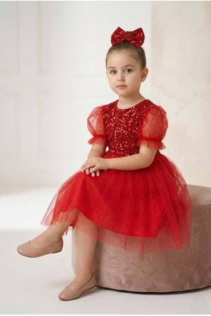 Balon Kol Pul Payet Kız Çocuk Tütü Elbise M00751