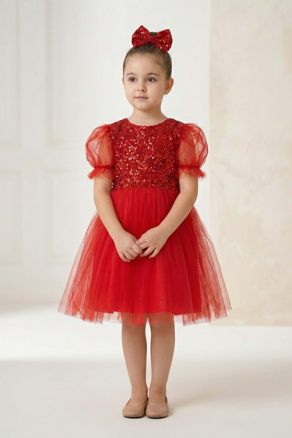 Balon Kol Pul Payet Kız Çocuk Tütü Elbise M00751