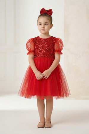 Balon Kol Pul Payet Kız Çocuk Tütü Elbise M00751