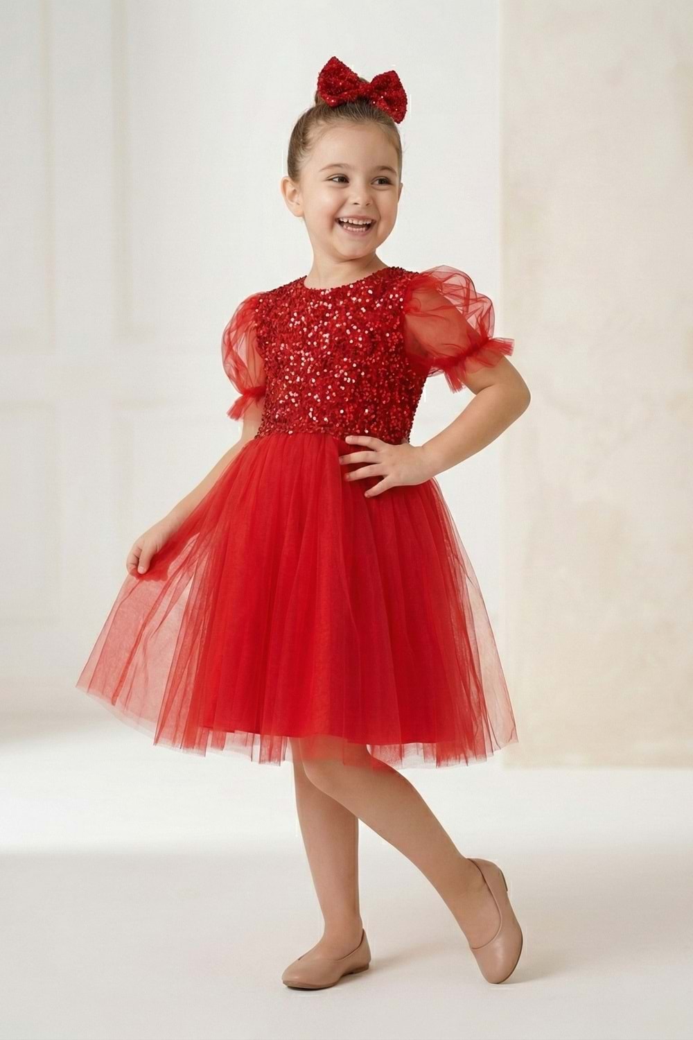 Balon Kol Pul Payet Kız Çocuk Tütü Elbise M00751