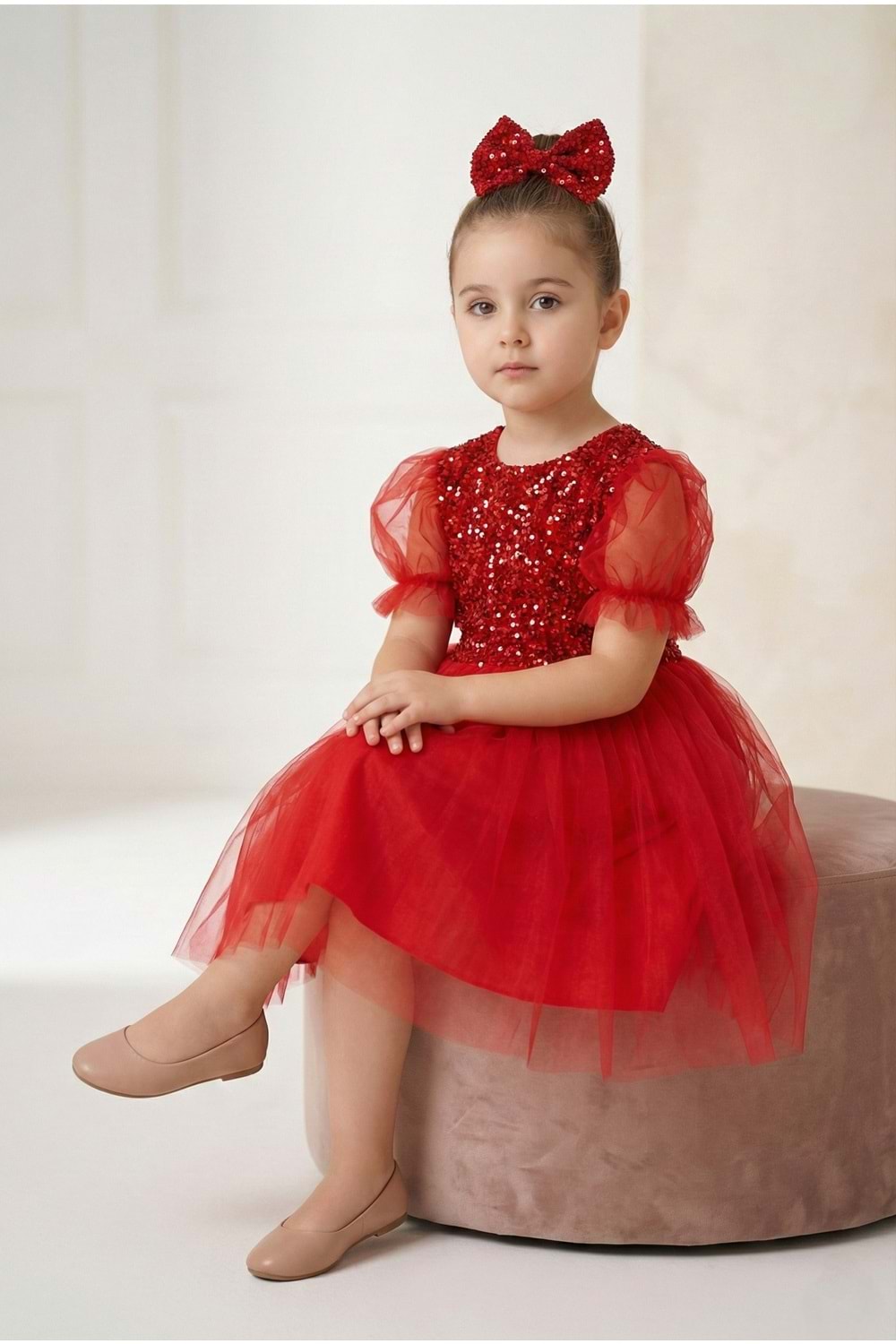 Balon Kol Pul Payet Kız Çocuk Tütü Elbise M00751