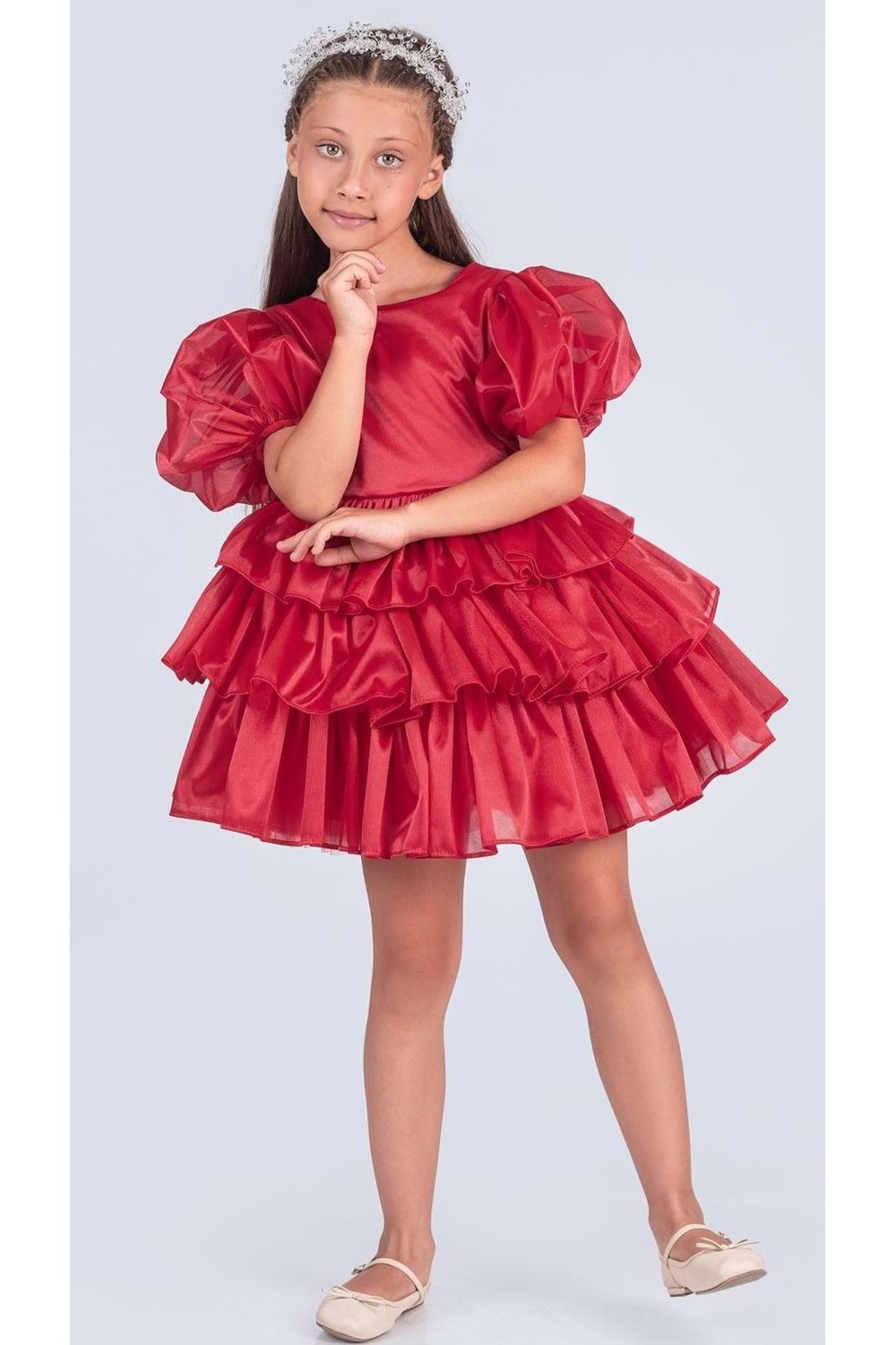 Kız Çocuk Eklenebilir Kuyruk Detaylı, Taçlı Aspendos Abiye Elbise M00758