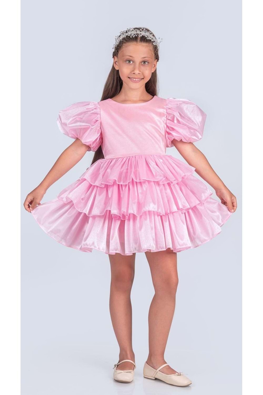 Kız Çocuk Eklenebilir Kuyruk Detaylı, Taçlı Aspendos Abiye Elbise M00758