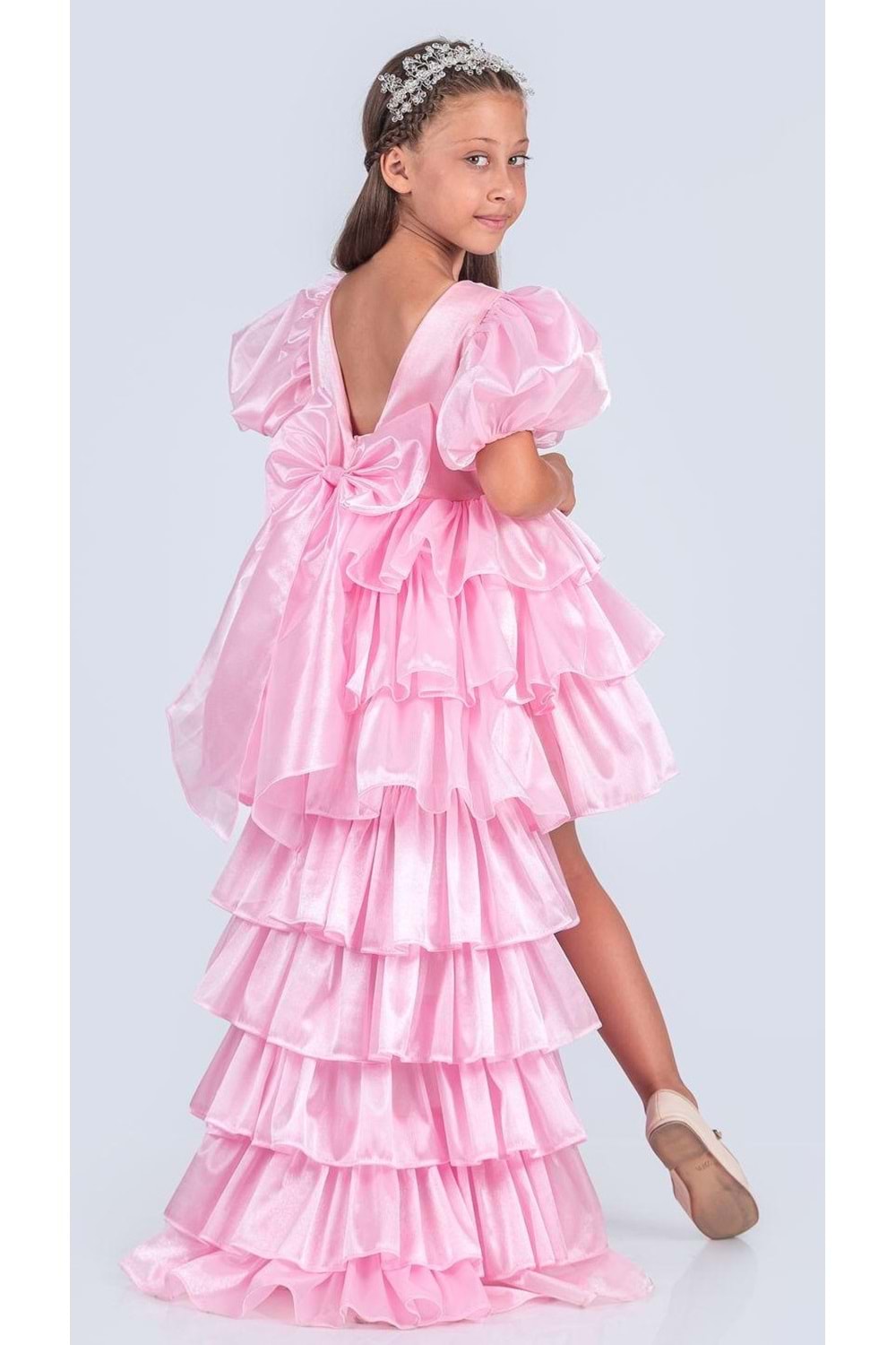 Kız Çocuk Eklenebilir Kuyruk Detaylı, Taçlı Aspendos Abiye Elbise M00758