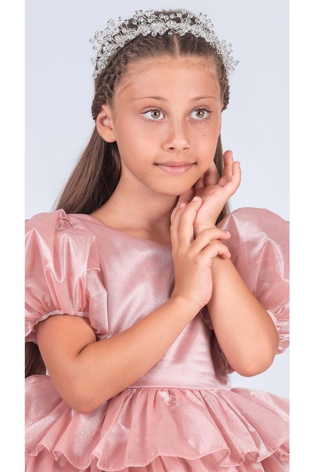 Kız Çocuk Eklenebilir Kuyruk Detaylı, Taçlı Aspendos Abiye Elbise M00758