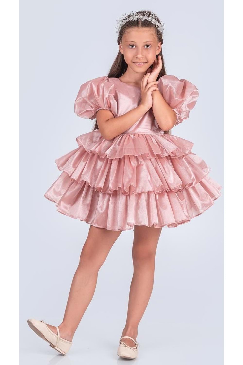 Kız Çocuk Eklenebilir Kuyruk Detaylı, Taçlı Aspendos Abiye Elbise M00758