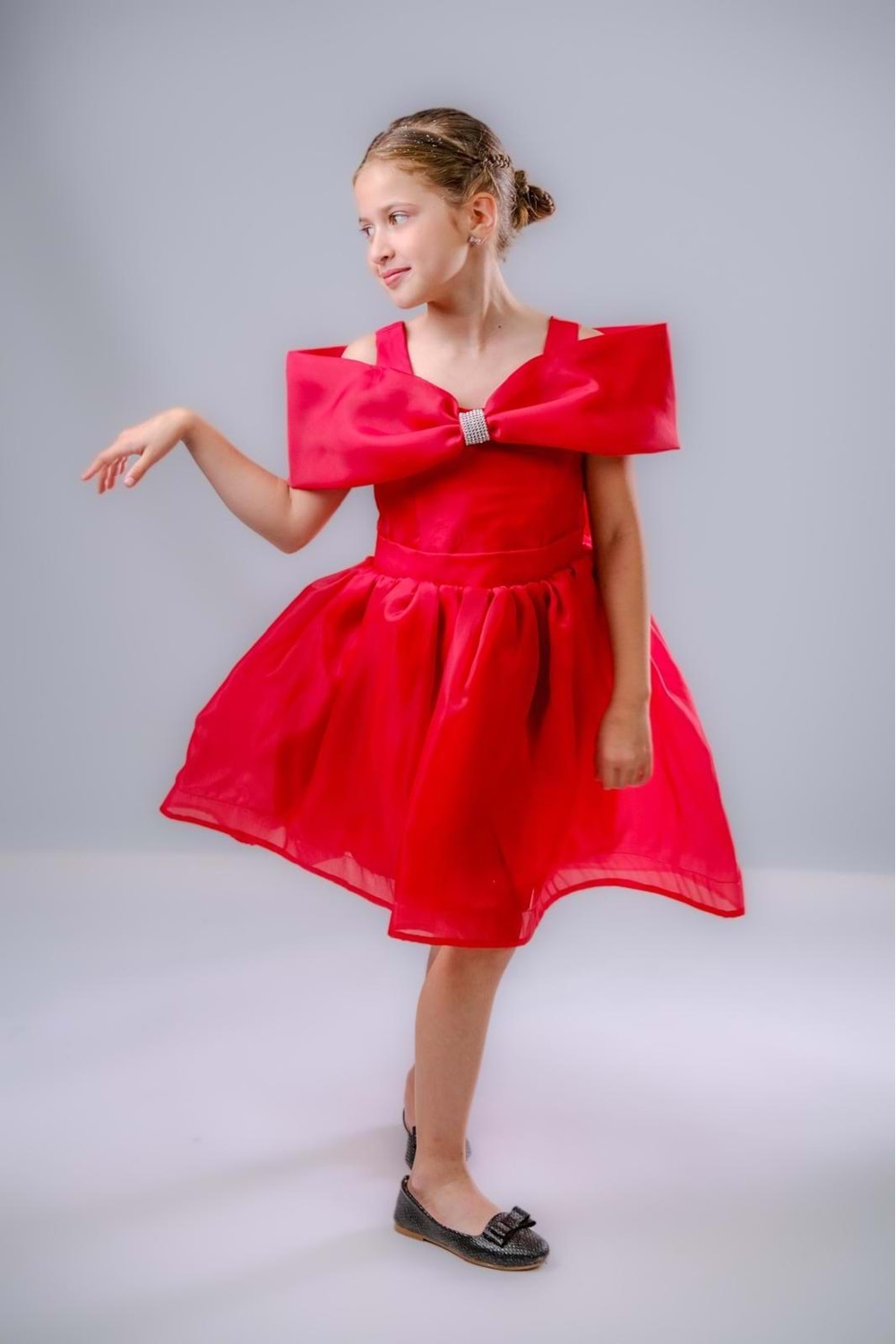 Kız Çocuk Taş Fiyonklu İsalon Elbise M00763