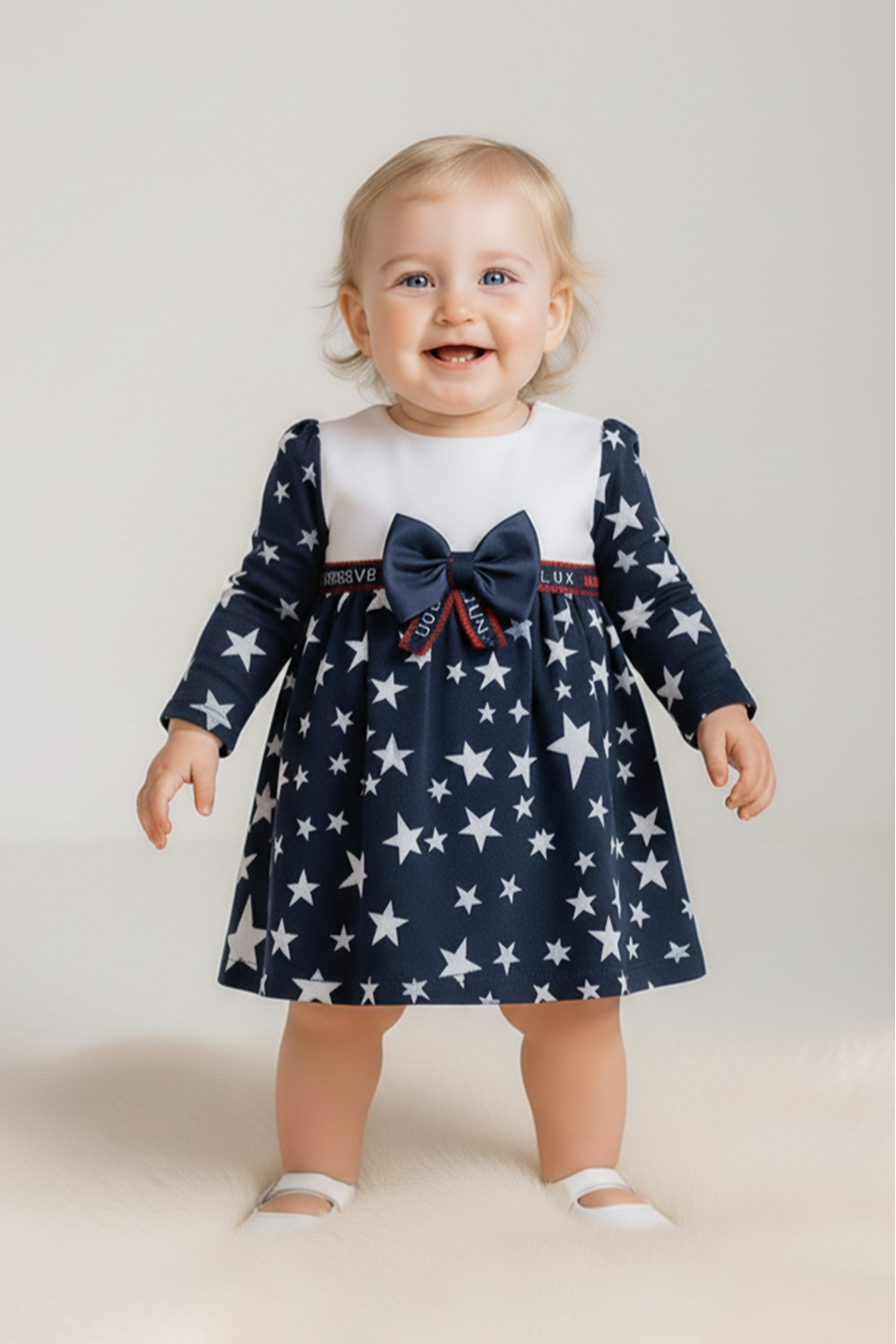 Yıldız Desen Kız Bebek Günlük Elbise M00769