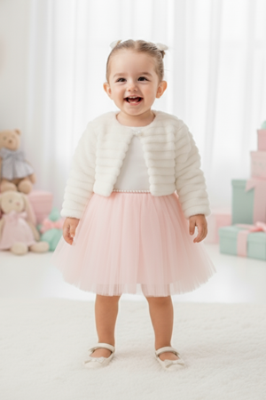 Pelüş Bolerolu Kız Bebek Elbise M00771