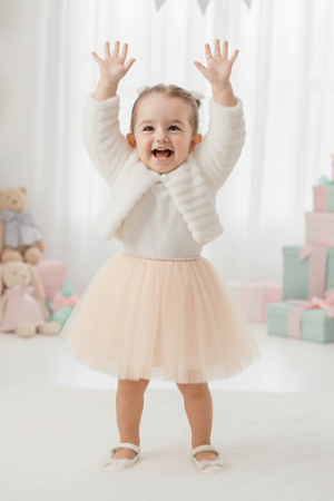 Pelüş Bolerolu Kız Bebek Elbise M00771