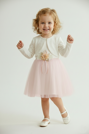 Triko Bolerolu Bel Çiçekli Kız Bebek Elbise M00773