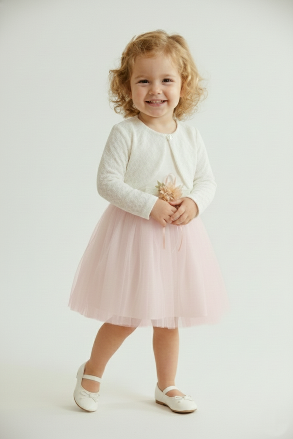 Triko Bolerolu Bel Çiçekli Kız Bebek Elbise M00773