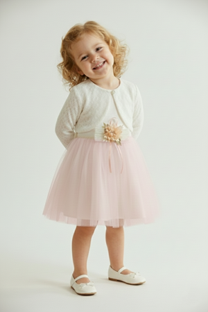 Triko Bolerolu Bel Çiçekli Kız Bebek Elbise M00773