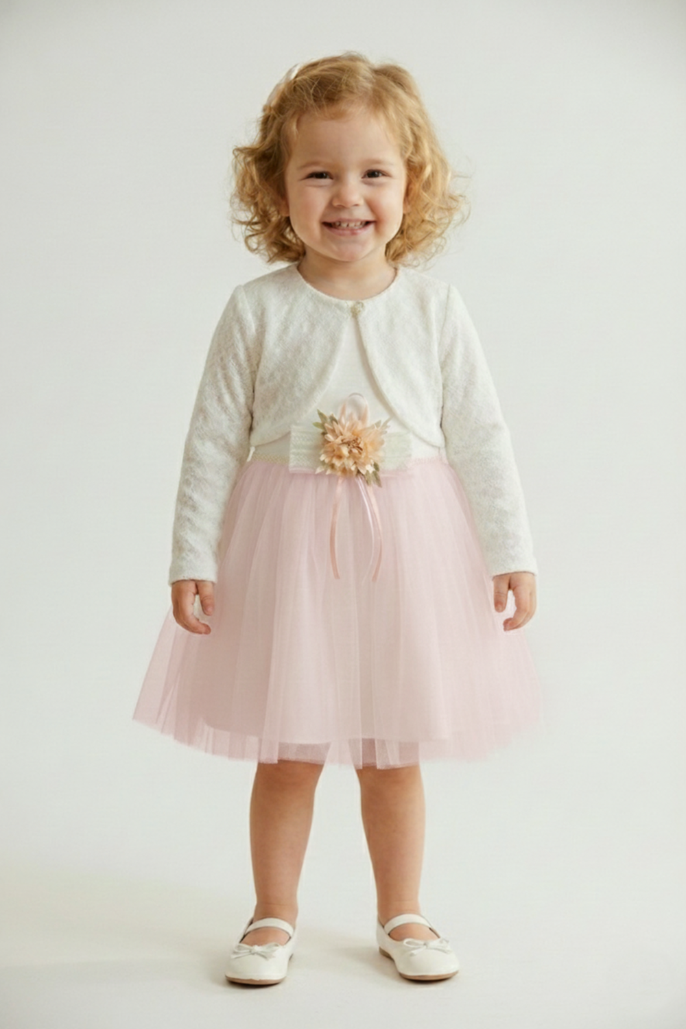 Triko Bolerolu Bel Çiçekli Kız Bebek Elbise M00773