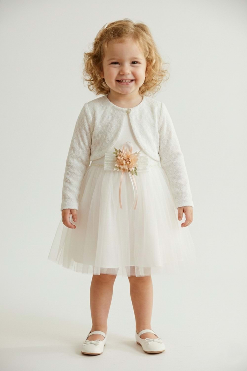 Triko Bolerolu Bel Çiçekli Kız Bebek Elbise M00773