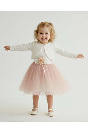 Triko Bolerolu Bel Çiçekli Kız Bebek Elbise M00773