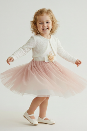 Triko Bolerolu Bel Çiçekli Kız Bebek Elbise M00773