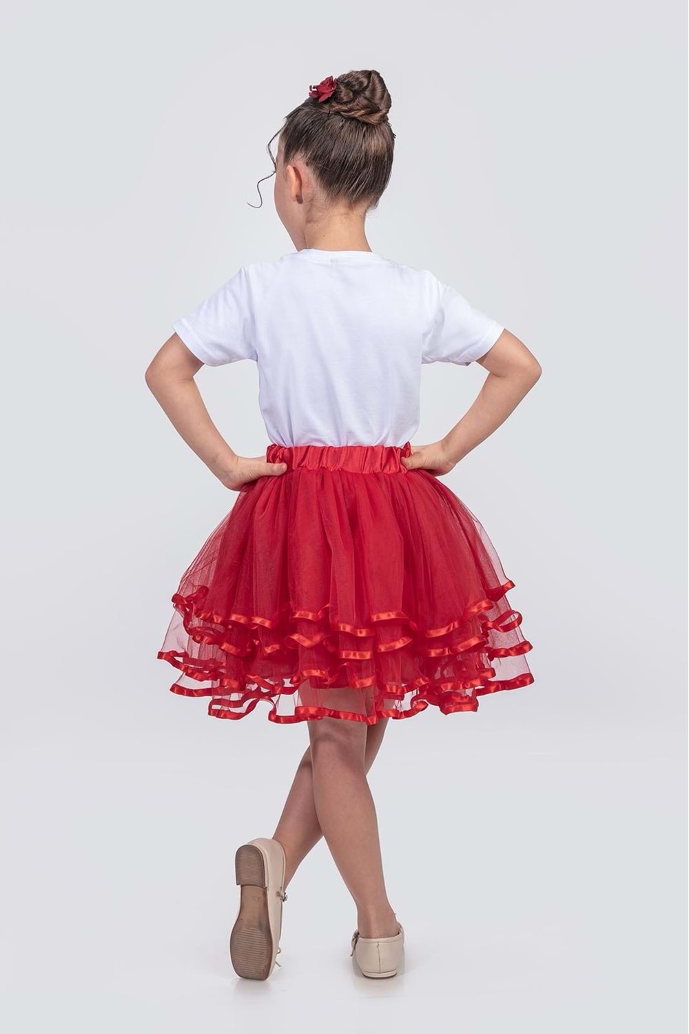 Kız Çocuk Kat Kat Parlak Şeritli Fiyonklu Tütü Etek M00781