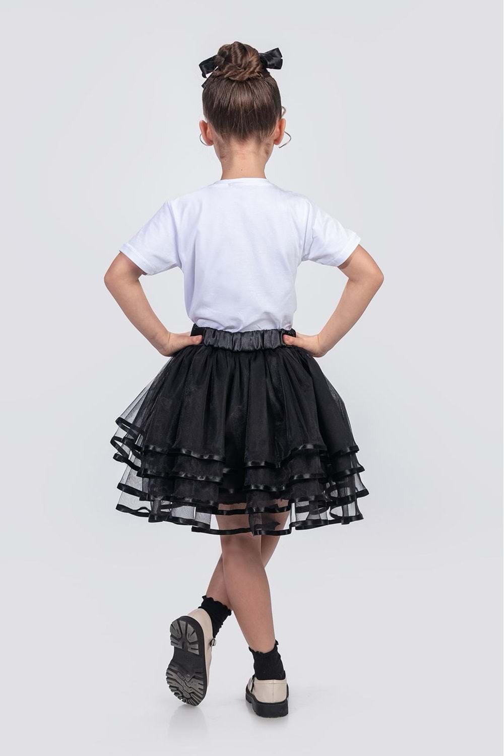 Kız Çocuk Kat Kat Parlak Şeritli Fiyonklu Tütü Etek M00781