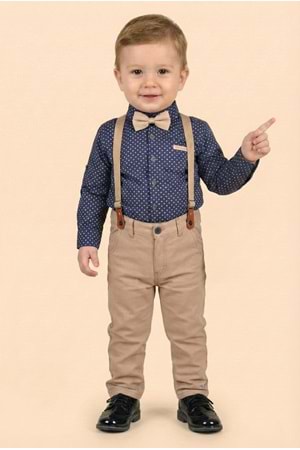 Erkek Bebek Askı Papyon Gömlek Pantolon Takım M00785