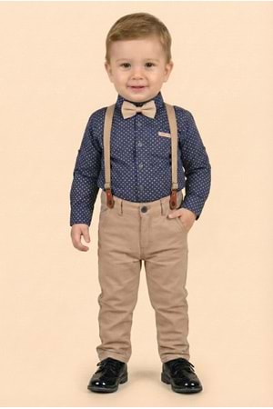 Erkek Bebek Askı Papyon Gömlek Pantolon Takım M00785