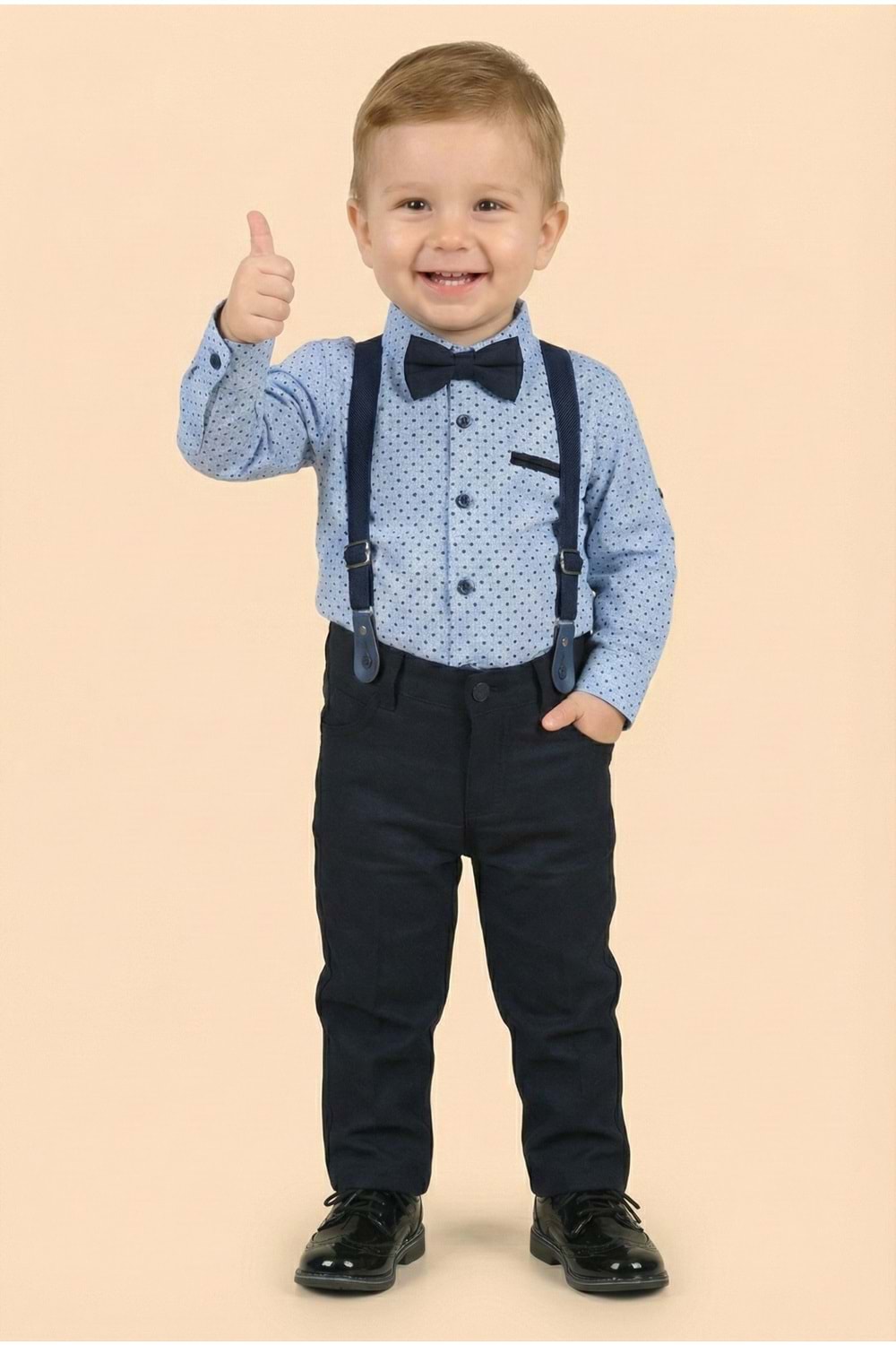 Erkek Bebek Askı Papyon Gömlek Pantolon Takım M00785