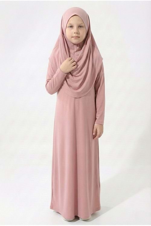 Pratik Başörtülü Kız Çocuk Namaz Elbisesi M00789