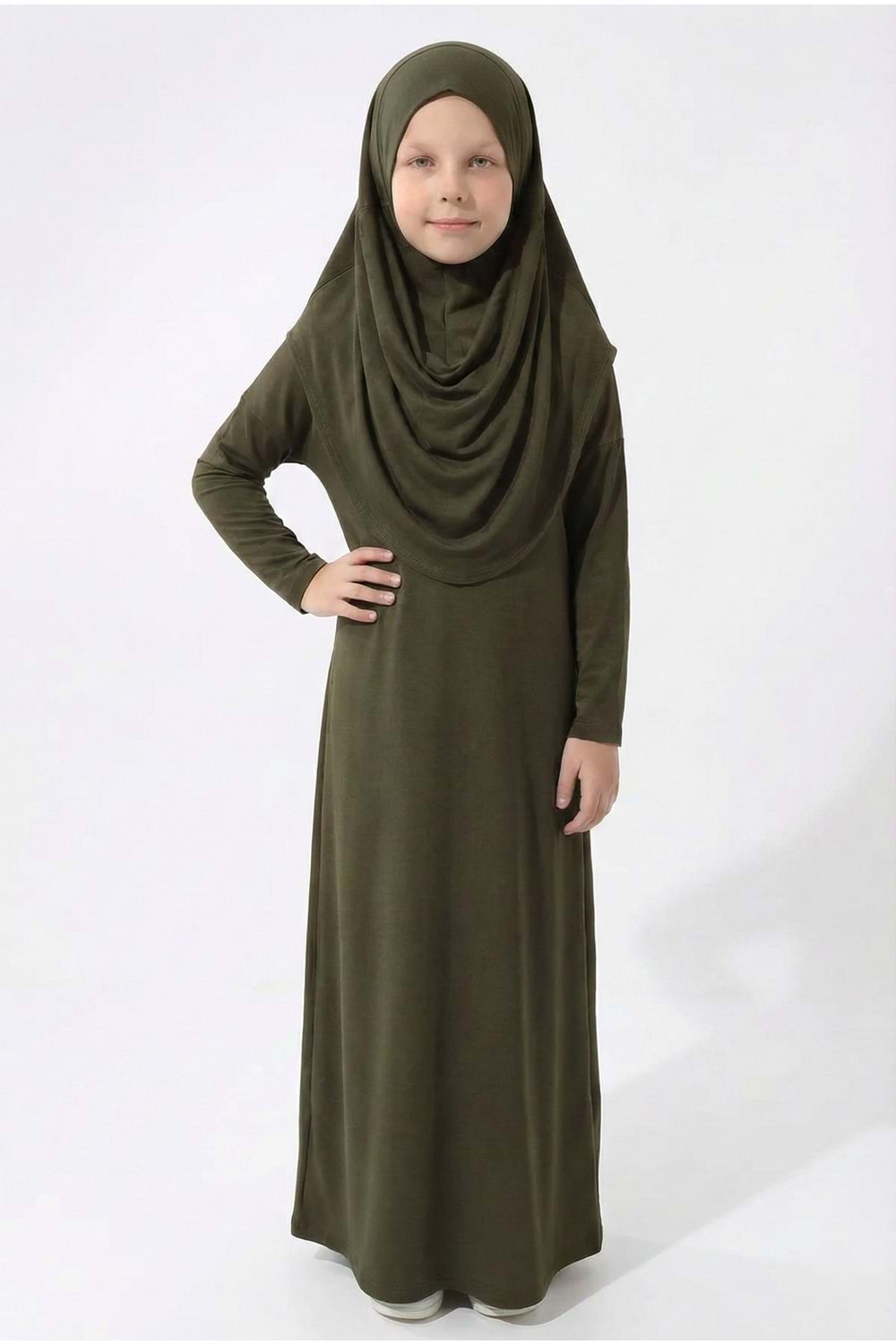 Pratik Başörtülü Kız Çocuk Namaz Elbisesi M00789