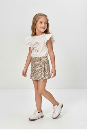 Kız Çocuk Leopar Şort Etek & Fırfırlı Tişört 2li Tarz Kombin M00801