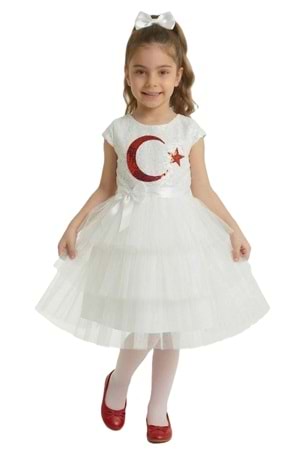 Ay Yıldız Motifli Kız Çocuk 23 Nisan Elbisesi M00813