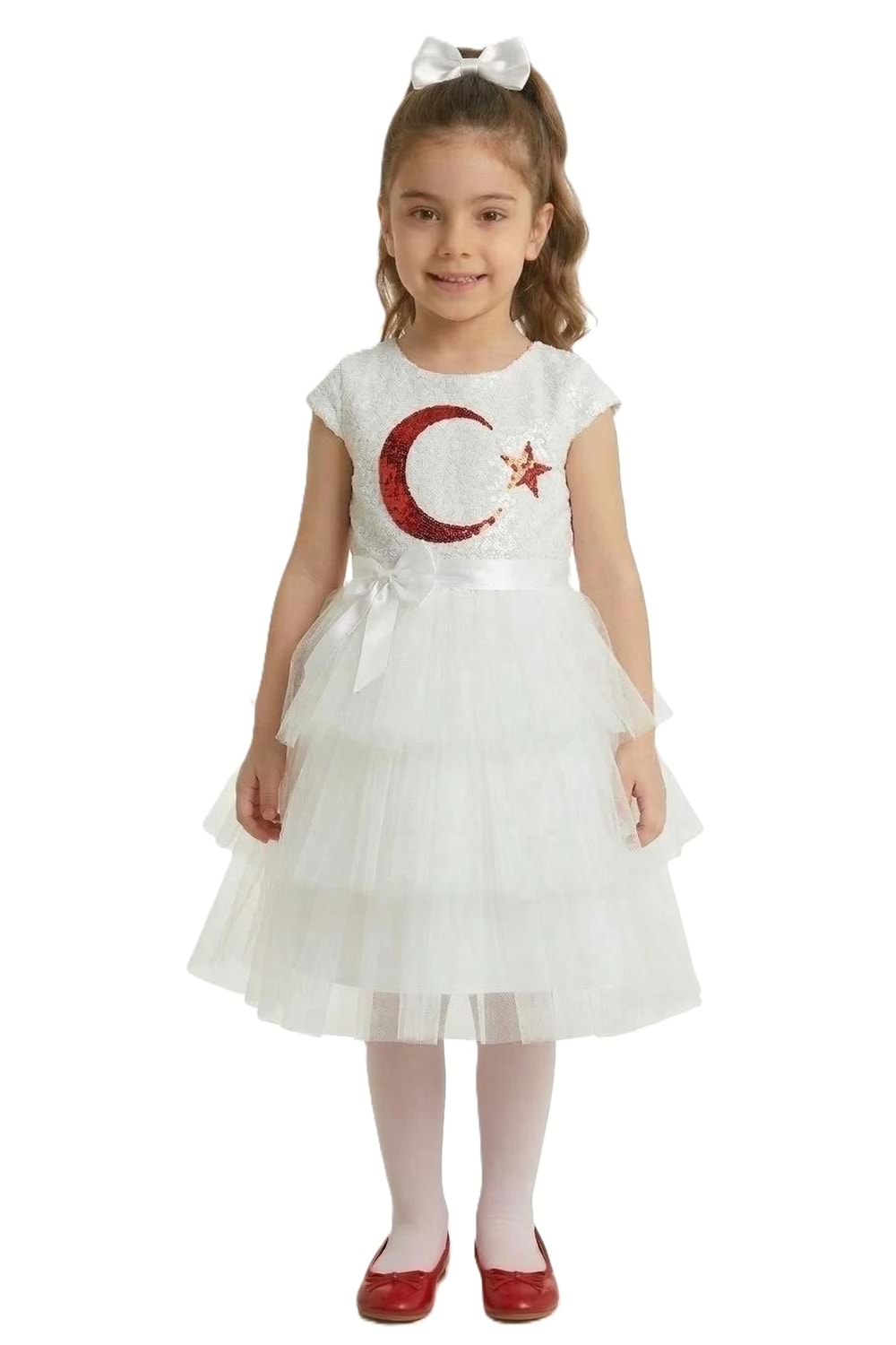 Ay Yıldız Motifli Kız Çocuk 23 Nisan Elbisesi M00813