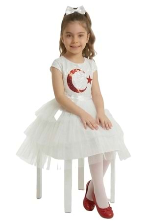 Ay Yıldız Motifli Kız Çocuk 23 Nisan Elbisesi M00813