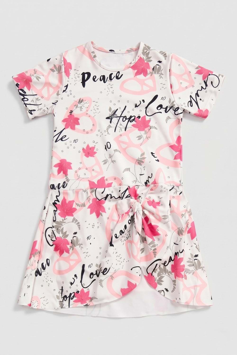 Kız Çocuk Desenli Mayo Takımı - Bone ve Şort Dahil Üçlü Deniz ve Havuz Mayosu M00814