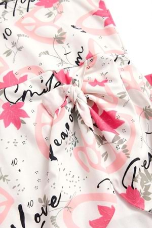 Kız Çocuk Desenli Mayo Takımı - Bone ve Şort Dahil Üçlü Deniz ve Havuz Mayosu M00814