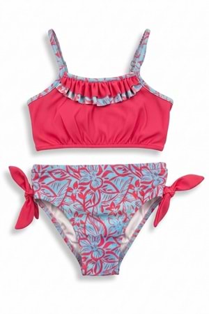 Kız Çocuk Desenli Mayo Deniz ve Havuz Bikini Takımı M00815