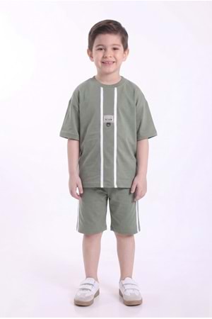 Erkek Çocuk Baskılı Oversize Kısa Kollu Şortlu 2li Takım M00843